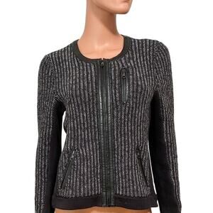 Rag & Bone Paula Ribbed Knit Black Leather Motorcycle Bomber Jacket Size Small
